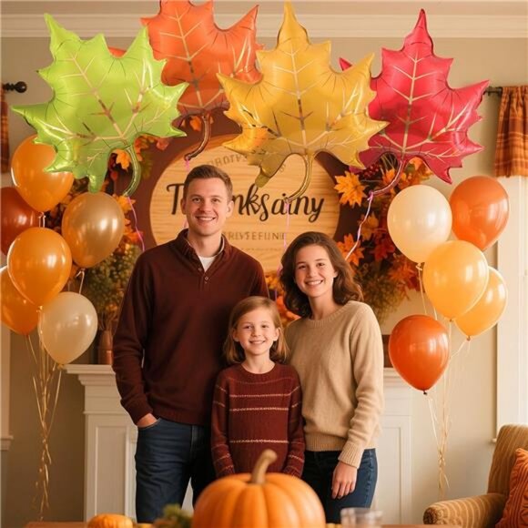 Fall Balloons Maple Leaf Foil Balloons 4Pcs Large Autumn Leaves - Picture 2 of 8